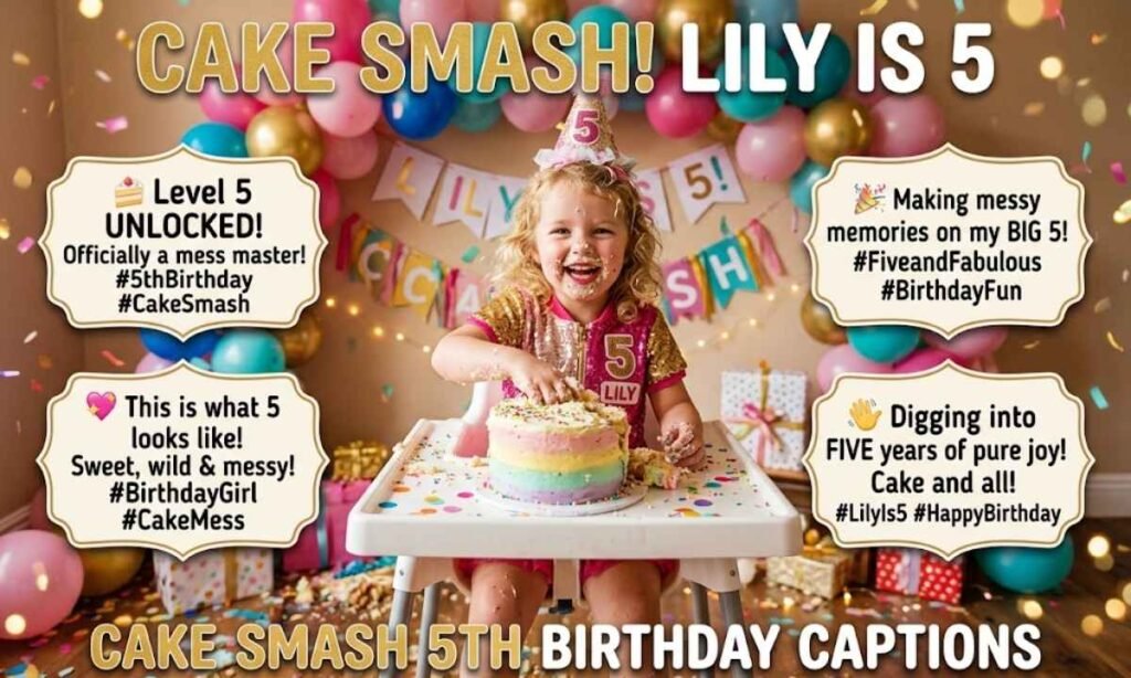 Cake Smash 5th Birthday Captions