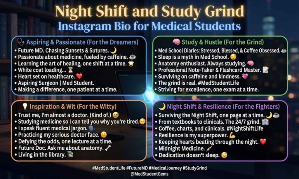 Night Shift and Study Grind Instagram Bio for Medical Students