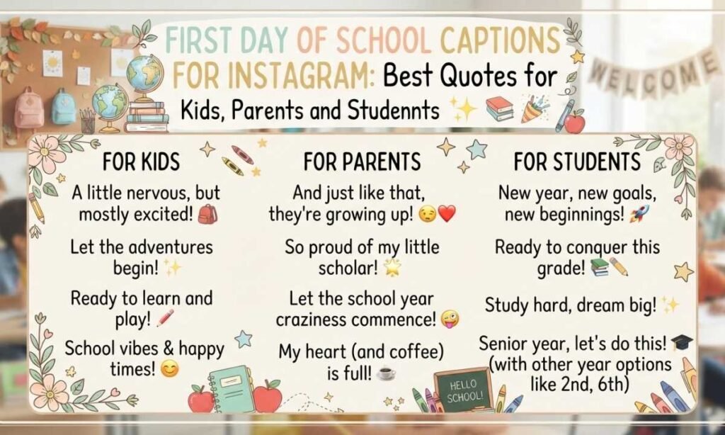 First Day of School Captions for Instagram Best Quotes for Kids, Parents and Students
