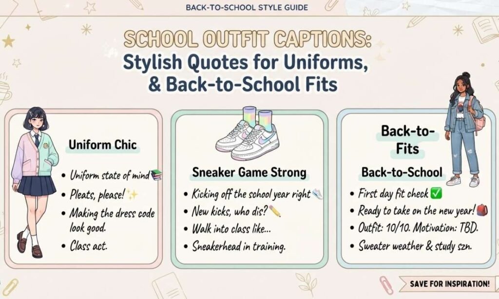 School Outfit Captions Stylish Quotes for Uniforms, Sneakers and Back-to-School Fits