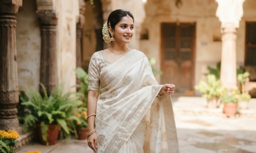 White Saree Caption Ideas for Elegant, Traditional Looks